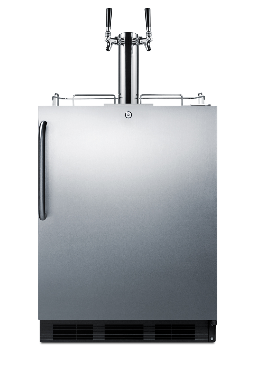 Built-in undercounter ADA height commercially listed dual tap beer dispenser in stainless steel for outdoor use